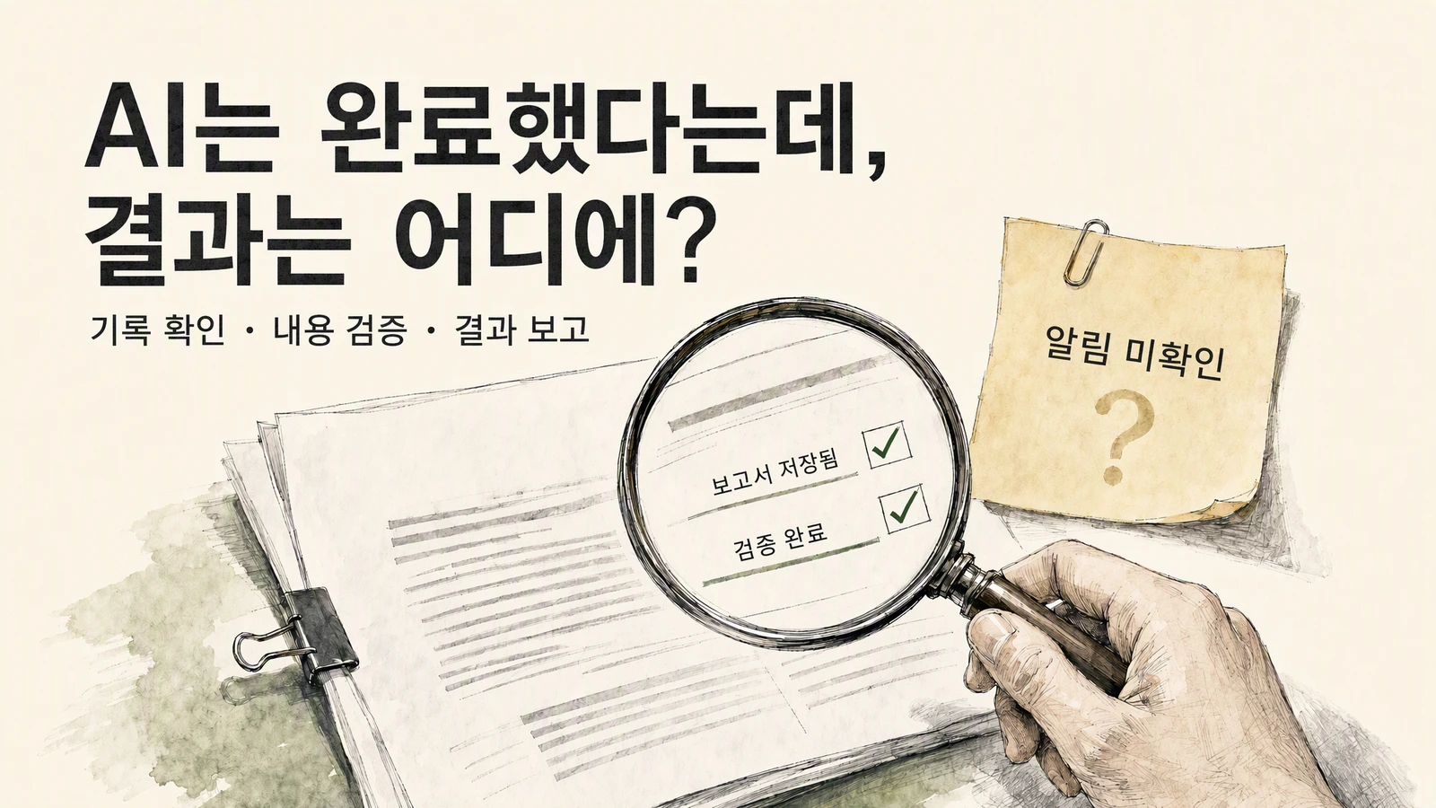 보고서는 검증됨으로 표시되어 있지만, 별도의 알림 쪽지는 여전히 확인 대기로 표시되어 있다
