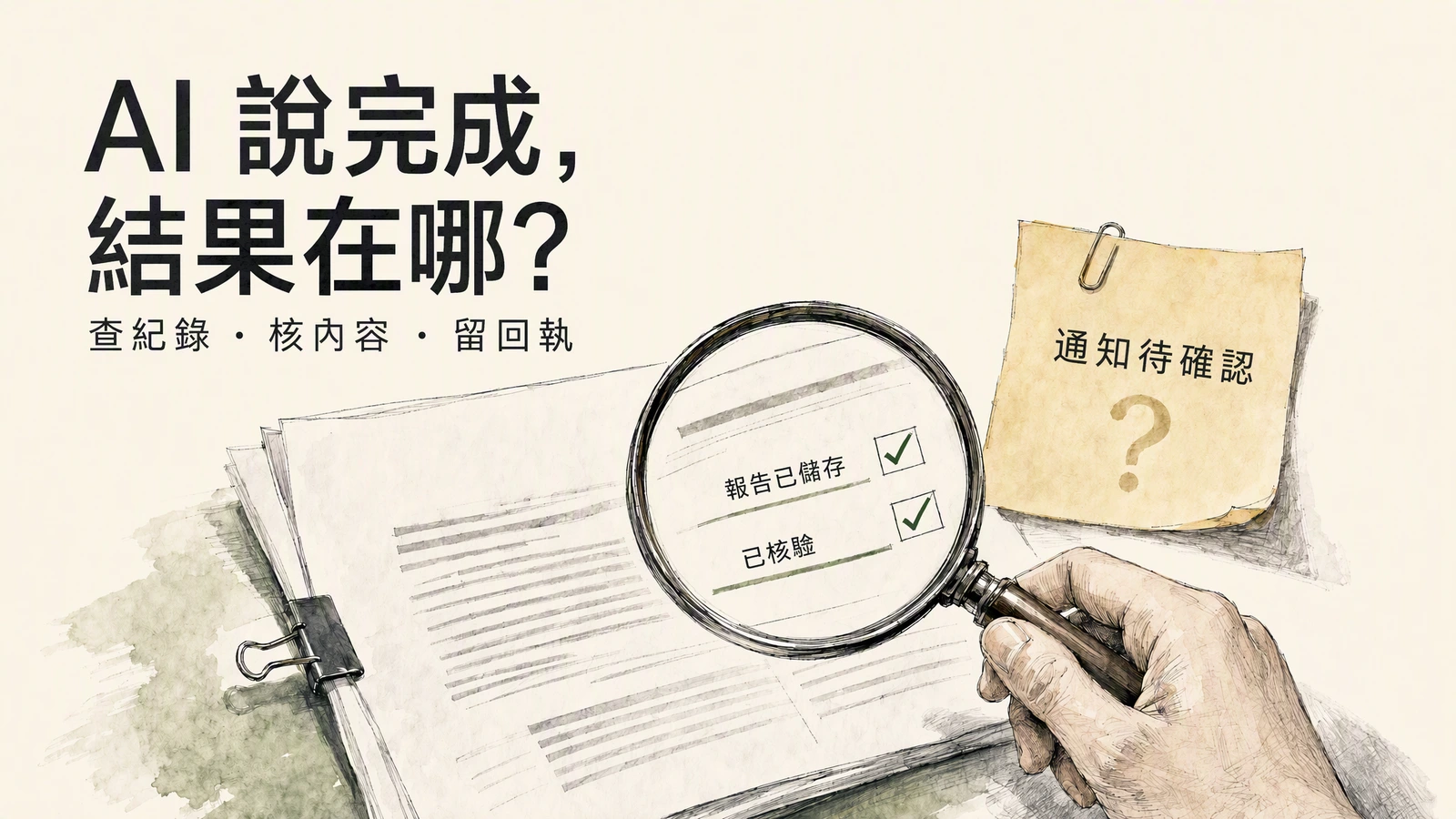 報告標記為已核驗,獨立的通知紙條仍標記為待確認