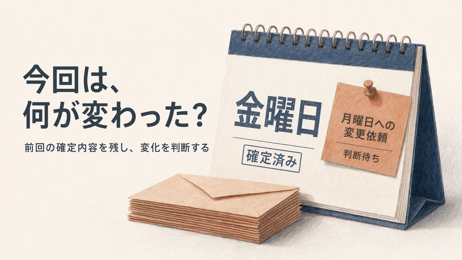 カレンダーには確認済みの金曜納品が残り、月曜への変更リクエストはまだ未決定のまま