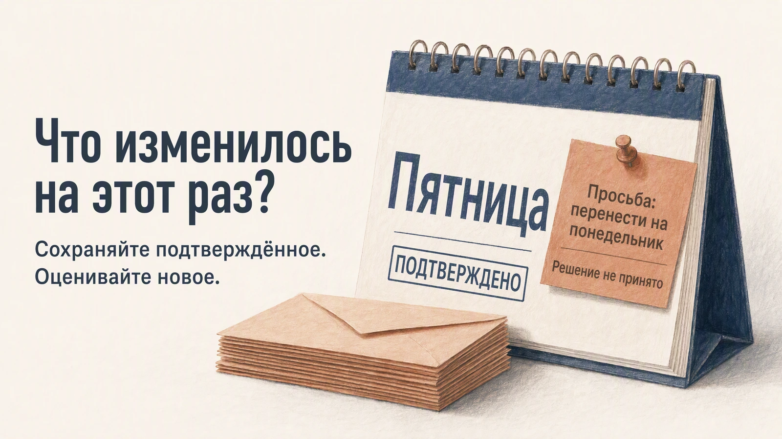 Календарь сохраняет подтверждённую поставку на пятницу, запрос о переносе на понедельник ещё не решён